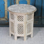 Casa Moro idamaine k&uuml;ljelaud Haytam shabby chic valge k&auml;sitsi nikerdatud mangopuust, l&auml;bim&otilde;&otilde;t 52 cm, diivanilaud NH-5326-B