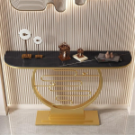Moderne lange halbmondf&ouml;rmige Konsole, ultra-schmale Eingangstisch mit gesinterter Steinplatte, minimalistischer Flur-Akzenttisch, Sofa-Konsole f&uuml;r Wohnzimmer, Foyer & Eingang.(Goldc,100x30x80cm).