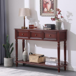 Generisch Schmaler Eingangstisch, 2-stufige Massivholzkonsole mit Schublade, moderner Foyer-Akzenttisch f&uuml;r Flur und Sofa, platzsparende Aufbewahrungsl&ouml;sung (Braun, 116 cm)