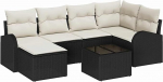 6-teiliges Garten-Sofa Set mit Kissen in Braun Poly Rattan, 2-Sitzer Garten-Sofa mit Stauraum & Kissen in Schwarz Poly Rattan Gartenlounge Model3354786