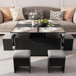 VOWNER kohvilaud reguleeritava k&otilde;rgusega, 4-in-1 multifunktsionaalne kohvilaud, mis on konverteeritav elutoa s&ouml;&ouml;gilauaks, kohvilaud varjatud hoiuruumiga, 4 tooliga, must, (42,5 tolli)