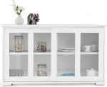 DREAMADE Sideboard, Kitchen Cabinet with Glass Doors, Wooden Side Cabinet, Sturdy Storage Cabinet, Living Room Cabinet with Large Capacity, Kitchen Shelf for Kitchens and Living Room (Milk White)