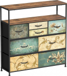 VEDECASA Chest of Drawers with 8 Drawers Made of Fabric, Bohemian Dressing Table, TV Cabinet Stand for Bedroom, Sideboard with Wooden Top, Fabric Drawers, Metal Frame, for Living Room, Bedroom