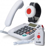 MaxCom KXTSOS vanemate telefon koos raadioh&auml;dasaatjaga, juhtmega lauatelefon koos k&auml;e- ja kaelasaatjaga, suured nupud, adapteripistik, kuuldeaparaadiga &uuml;hilduv