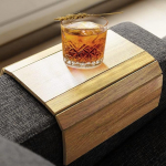 Sofa Arm Tray, Foldable Wooden Couch Tray, Armrest Tray & Organizer for Drinks, Snacks, Magazine and Remote Control, Square Couch Protective Tray with Non-Slip Backing