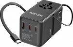 MINIX Universal Travel Adapter 100W koos sisset&otilde;mmatava USB-C kaabliga, PD 3.0 GaN III, USB-C pordid x 3 USBA x 1, AC port, &uuml;lemaailmne reisilaadija s&uuml;learvutitele, tahvelarvutitele, telefonidele