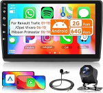 2G 64G VECHTEL 9-tolline autoraadio Renault Trafic 01-10/Opel Vivaro 06-10/Nissan Primastar 06-14 Carplay Android Car, Android 15, EQ, WiFi GPS, Mirror Link, Bluetooth RDS/FM raadio koos AHD tagurdamisega.