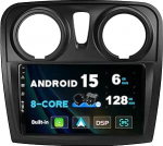 SXAUTO - 6G + 128G - Android 15 IPS autoraadio Dacia - Sandero (2012-2017) - Sisseehitatud Carplay/Android Car/DSP - LED kaamera + MIC - DAB roolijuhtimiss&uuml;steem Fast Boot 360-CAM WiFi - 2 DIN 9 tolliga