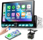 Hodozzy Klaveriklahvid 1 DIN autoraadio traadita Carplay ja Android autoga, 7-tolline 1 DIN puuteekraaniga autoraadio Bluetooth, FM-raadio, EQ, online video, Mirror Link, USB/Type C, SWC+ kaamera abil.
