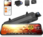 WOLFBOX G930 10-tolline tahavaatepeegli kaamera 5,8 GHz WiFi, 4K Dash Cam ees ja taga WDR-iga, puuteekraaniga tahavaatepeegel, tahavaatekaamera, parkimisseade, tagurdusassistent, sisaldab 64 GB kaarti