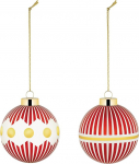 Alessi Delight NZ04SET1 - kahest j&otilde;ulupuu kuusepalli komplekt, puhutud klaasist, l&auml;bim&otilde;&otilde;t 6 cm, punane, valge, kuldne.