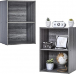 Iris Ohyama, Bookcase Set of 2 Side Furniture Wooden Storage Compartments Design Solid Office Bedroom Living Room - CX-2 - Oak Grey
