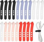 hankekaart 1 Set Silikon-Kabelbinder, 3 L&ouml;cher, wiederverwendbare Gummikordel mit Verschlussschnalle, Mehrzweck-Kabelband f&uuml;r Zuhause, B&uuml;ro, Reisen, 5 Farben