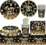 101 tk 2026 uusaasta &otilde;htupoolik lauan&otilde;ude komplekt, must ja kuldne uusaasta partei plaadid, 2026 &otilde;nnelikku uut aastat 2026 partei lauan&otilde;ud, uusaasta &otilde;htu lauan&otilde;ud, partei aksessuaarid plaadid uusaasta partei