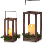 Romadedi suur puidust j&otilde;ululatern, 2 komplekt, 24/30 cm latern, k&uuml;&uuml;nlad, latern koos j&otilde;ulukirgi ja LED-k&uuml;&uuml;naldega siseruumi laudade kaunistamiseks, r&otilde;dule, kaminale, elutuppa, aknalaudadele.