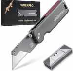 WORKPRO Titanium utility knife, folding knife, carpet knife with 10 SK2M replacement blades, utility knife with CNC unibody, lightweight aluminium handle, ideal for household and everyday use
