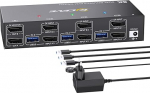 8K@30Hz KVM Switch 3 PC-d 2 monitori, 4K@144Hz Displayport KVM Switch 3 PC-d jagavad 2 monitori ja 4 USB 3.0 seadet Koos juhtmega kaugjuhtimispuldi, toiteallika ja 3DP+3USB3.0 kaablitega.