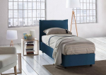 Talamo Italia - Roberta Single Bed with Fabric Cover - 100% Made in Italy - Side Opening - Includes Mattress 80 x 190 cm - Blue