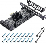 PCIE SATA kaart 16 porti, 6Gbps SATA 3.0 PCIe kaart, PCIe SATA kontrolleri laienduskaart, k&auml;ivitamine kui s&uuml;steemi k&otilde;vaketas, sobib k&otilde;igile m&auml;lupesadele (JMB575+ASM1064)