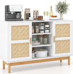 GOPLUS Sideboard Kitchen, Kitchen Cabinet with 2 Rattan-Covered Doors & Open Shelves/Drawers, Buffet Cabinet with Solid Wood Feet, Storage Cabinet, Kitchen Chest of Drawers (120 x 35 x 78 cm)