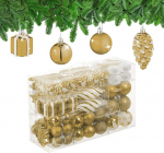 Relaxdays j&otilde;ulukujukate komplekt 72, Glitter, matt ja l&auml;ikivad kuusepuu kujukesed, saapad, s&uuml;da ja koonused, plastist, kuldne