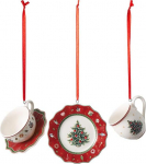Villeroy & Boch - Toy's Delight kaunistuste komplekt, punane, 3-osaline, v&otilde;luv ripatsite komplekt j&otilde;ulupuu jaoks, j&otilde;ululauatarbed, portselan, punane, 4 x 7 cm.