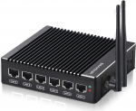 Micro Firewall Appliance, ventilaatorita Mini PC Intel N3700 4Cores/4Threads, 6X Intel 2.5 GbE i226-V LAN,AES-NI,DDR3 8GB SSD 128GB Router Network Security USB3.0/VGA/HD/Wi-Fi