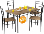 Casaria&reg; s&ouml;&ouml;gilaud 4 tooliga puidust 5-osaline komplekt metall 110 x 70 cm t&ouml;&ouml;stuslik s&ouml;&ouml;gituba k&ouml;&ouml;gi toolid laud m&ouml;&ouml;bel s&ouml;&ouml;gikomplekt vintage pruun
