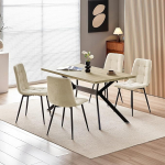 WAFTING s&ouml;&ouml;gilaud koos 4 tooliga, 140 x 80 x 73 cm, HDF s&ouml;&ouml;gilaud heleda puidumassiiviga ja pehmendusega beežid s&ouml;&ouml;gitoolid k&otilde;rge seljatoega ja linase disainiga, k&ouml;&ouml;ki, s&ouml;&ouml;gituppa, elutuppa.