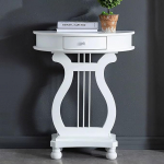 Halbmond-Konsolentisch, Schmaler Beistelltisch aus Massivholz, Gitarrenf&ouml;rmig, Console Table, Halbkreisf&ouml;rmiger Akzenttisch mit Schublade, f&uuml;r Eingangsbereich, Flur, Wohnzimmer(White)