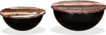 Couchtisch-Set Schalenform aus recyceltem Massivholz und Altholz im Antik-Stil mit Stahlboden, 2-TLG.