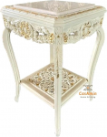 CasAmin Home & Living Valge ruudukujuline puidust k&uuml;ljelaud prantsuse barokk-rokokoo stiilis, k&auml;sitsi valmistatud valge marmorist lauaga, kohvilaud, teelaud kodu kaunistamiseks