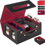 Kaartide hoiukast k&auml;epidemete jaoks, Commander Deck Box for MTG & TCG, Trading Card Storage Box koos 4 toploaderiga, 4 stopperiga, 4 v&auml;rvilise vaheseinaga (must ja punane)