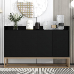 BTM Modern Sideboard in Minimalist Style, 4 Door Handle-Free Buffet Cabinet for Dining Room, Living Room, Kitchen (Black)