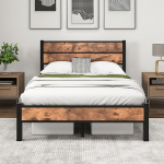 HOMERECOMMEND Metallist voodi 120 x 200 cm voodiraam lamelliraamiga, puidust pea- ja jalaplaadiga Raske metallist platvormvoodiraam Voodiraam 120 x 200 cm, must + pruun
