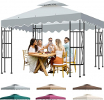 Asenduskatus Gazebo 3 x 3 veekindel kahekordne Gazebo katus Garden Gazebo Asenduskatus koos &otilde;huventilatsiooni ja 12 vee &auml;ravooluauguga, eemaldatav asenduskate Gazebo jaoks aeda, patio ja telkimiseks