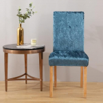 6er Set Stuhlhussen aus Pannesamt f&uuml;r Esszimmer Stretch Parsons Stuhl K&uuml;chen Schonbez&uuml;ge abnehmbar rutschfest waschbar Sitzschutz f&uuml;r K&uuml;che und Hotel (6 Blau)