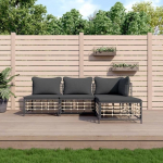 3-TLG. Garten-Lounge-Set mit Kissen Anthrazit Poly Rattan f&uuml;r Terrasse, Outdoor-Lounge-Set Poly Rattan als Gartenm&ouml;bel-Set Anthrazit