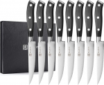 PAUDIN Steak nuga 8-osaline komplekt, k&otilde;rgekvaliteediline saksa roostevabast terasest Steak s&ouml;&ouml;giriistad, &auml;&auml;rmiselt terav teritatud tera, kokkade nuga, liha nuga, lauanuga, ergonoomilise disainiga k&auml;epide