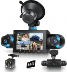 Rimoody 360&deg; 4-kanaliline Dash Cam auto 64GB kaardiga, 4 kaamera HD 1080P ees ja taga vasakule paremale, 3-tolline armatuurkaamera autokaamera IR &ouml;ise n&auml;gemise / loop video / 24H parkimisseire / sensor / parkimisabi