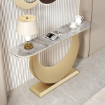 Moderne Konsolentische f&uuml;r den Eingangsbereich, Schmale Konsole mit Steinplatte und Verdicktem Arbeitsplatte, Industrieller Sofa-Tisch Hinter dem Sofa f&uuml;r Wohnzimmer(Gold C,150x30x80cm)
