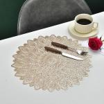 Tischset PVC Abwaschbar, 10er Set Rund mit Pfauenfedern-Muster Platzsets f&uuml;r k&uuml;che Speisetisch Hotel, Platz-Matten, Gold, 38cm