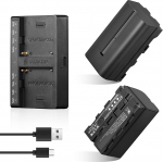 Soonpho Pack of 2 NP-F550 asendusaku ja Dual USB-C laadija Sony NP-F970 F960 F950 F770 F750 F570 F550 Compatible Godox Viltrox Neewer Camcorder/Monitor/Camera jaoks