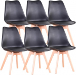 Komplekt 6 s&ouml;&ouml;gitooli, Skandinaavia toolid, t&auml;ispuidust jalad, ergonoomiline p&otilde;hjamaine disain, ideaalne s&ouml;&ouml;gituppa, elutuppa, k&ouml;&ouml;ki, magamistuppa (must, 6)