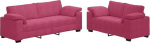 2-teiliges Sofa-Set mit Kissen, weinroter Samt, stabiles Holz- und Metallgestell, breite Armlehnen, dick gepolsterte Sitzfl&auml;che und R&uuml;ckenlehne f&uuml;r hohen Komfort, vielseitig