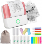 HUIJUTCHEN Mini Printer, Wireless Bluetooth Photo Printer, Portable Thermal Printer, Smartphone Pocket Printer, Compatible with Android & iOS, with 10 Rolls of Paper for Study, Notes, Photos (Pink)