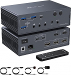 VPFET KVM dokkimisjaam f&uuml;r Zwei Macbooks und Laptops 3 Monitore Extended Display, 4K60Hz KVM Triple Monitor, 3 USB C Displaylink pordid, 2K144Hz,1080P240Hz, 1G Ethernet, Audio/Mic, USB 3.0