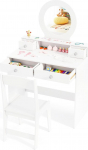 COSTWAY 2-in-1 laste riietuslaua komplekt, laste riietuslaud koos peegli, avatud riiuli ja 4 sahtliga, printsessi riietuslaud koos tugitooliga, kosmeetikalaud t&uuml;drukutele alates 3 aastast, valge