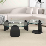 MQXDNFDC klaasist kohvilaud, 2 tk, kaasaegne keskne laud, &uuml;mmargune akentne kokteililaud puidust alusega, minimalistlik teelaud, &uuml;mmargune kohvilaud elutuppa (35"+20", pruun+must)