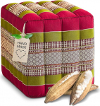 livasia Square Cube Cushion - 40 x 40 x 40 cm - orgaanilise kapokiga v&auml;ljaheide, istmepoof, s&auml;ilituskuuti ruut, p&otilde;randapadi Jalgpadi Jalgpadi k&auml;sit&ouml;&ouml;na (punane/roheline)